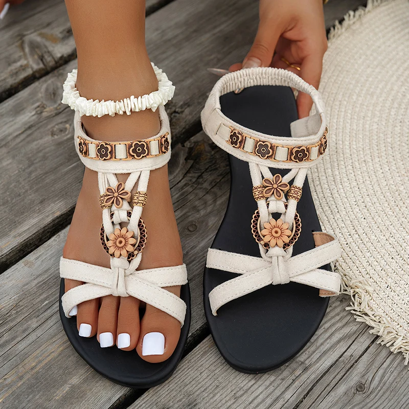 Flower Beaded Bohemian Sandals - Anti Loop Rubber のレビューと価格